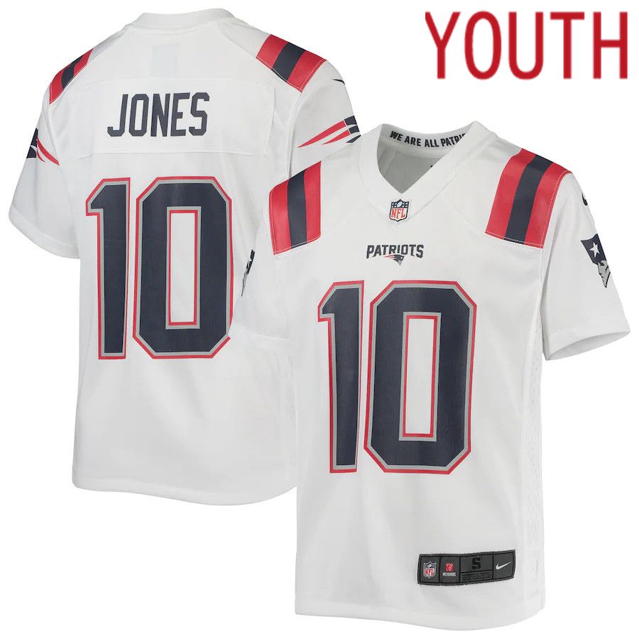Youth New England Patriots #10 Mac Jones Nike White Game NFL Jersey->youth nfl jersey->Youth Jersey